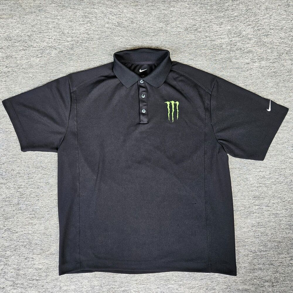 Nike Golf Men's Size Large MONSTER ENERGY DRINK Logo Black Polo Shirt 267020